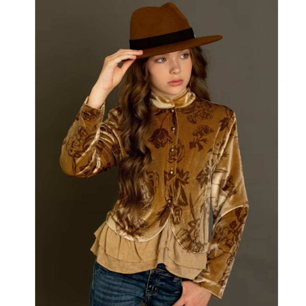 Joyfolie Mia Joy Mollie Jacket Ochre Floral Velvet 8 Years